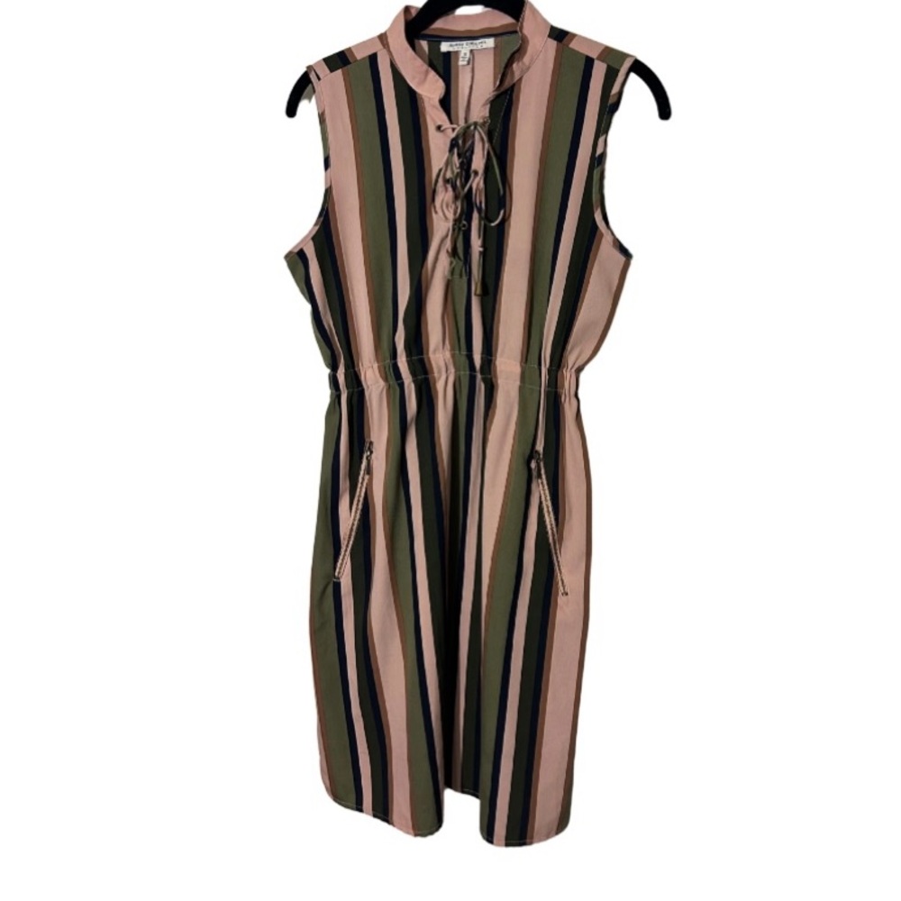 Striped Sleeveless Dress - Tan, Green, Black